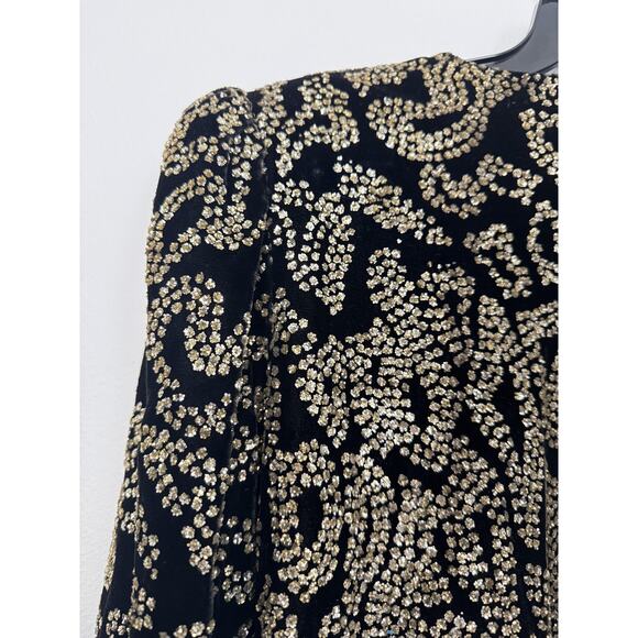 Vintage Glam Sequin Jacket Womens 8 Black Gold Glitter Staburst 80s Pat Richards - Picture 3 of 16